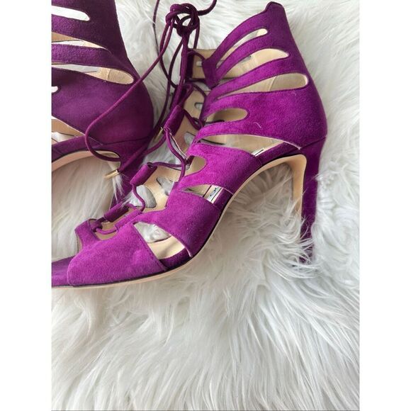 Jimmy Choo Magenta Suede Heels strapy heel new no box purple size 37 or 7 - Picture 4 of 6